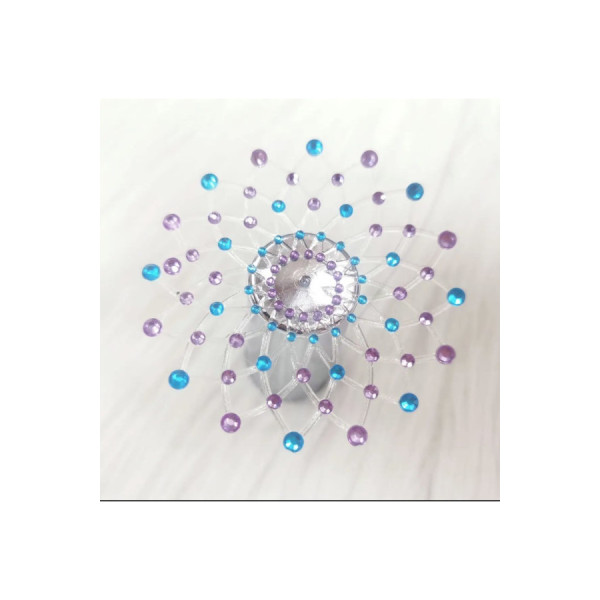 Paire de cache tétons adhésifs strass bleu et violet 